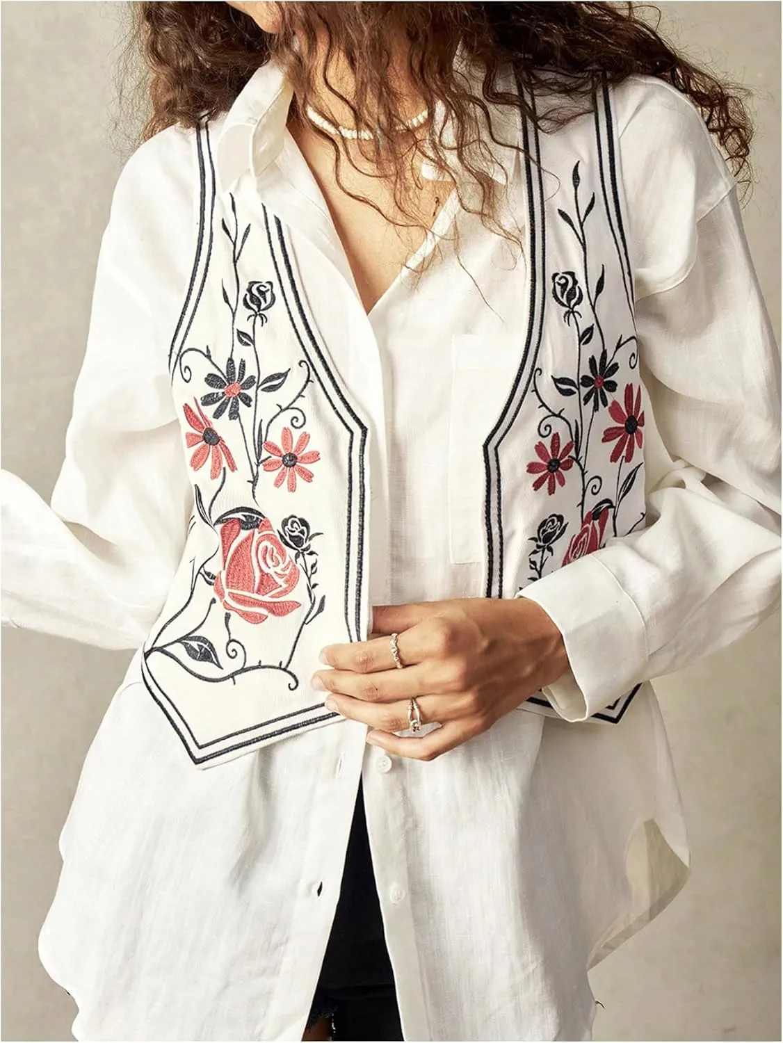 GORGLITTER Women's Boho Embroidered Vest Western Country Concert Rodeo Cowgirl Vest Tops Trendy 2025