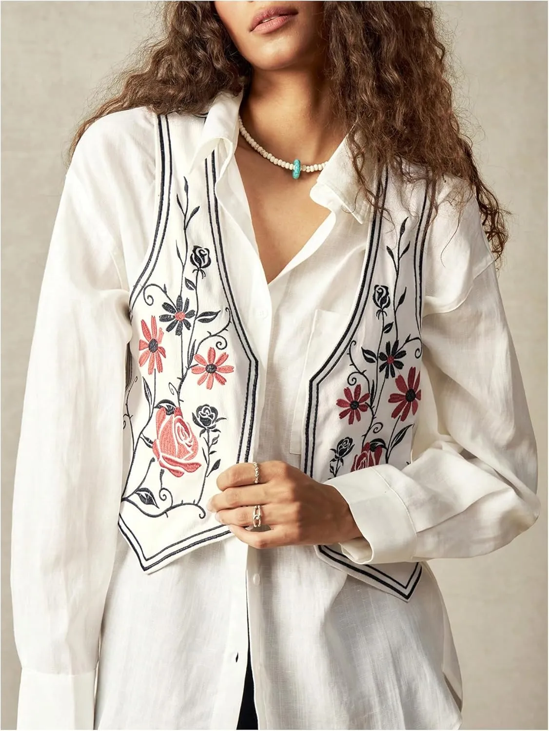 GORGLITTER Women's Boho Embroidered Vest Western Country Concert Rodeo Cowgirl Vest Tops Trendy 2025
