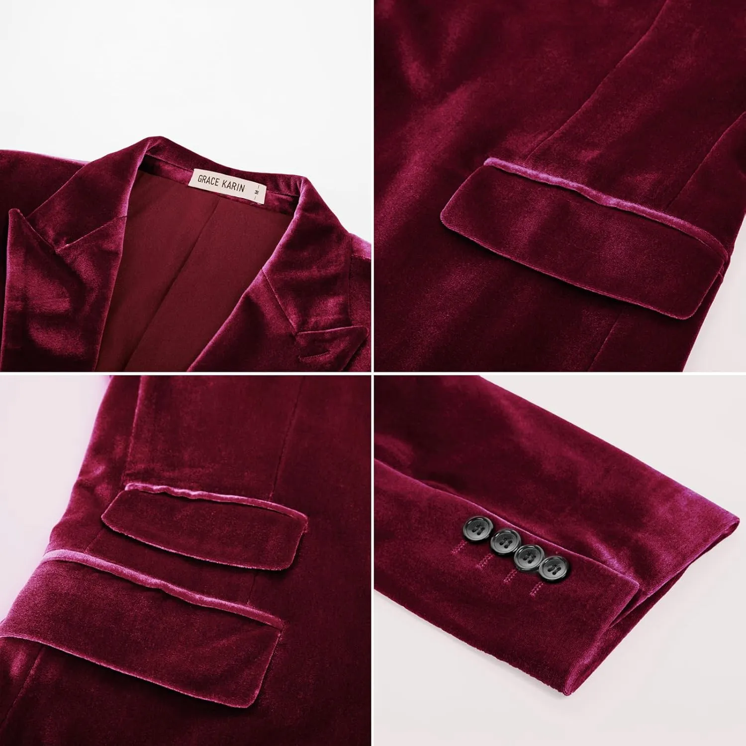 GRACE KARIN Mens Velvet Blazer Two Button Slim Fit Suit Jacket Sports Coats for Men Prom Wedding Dinner Party