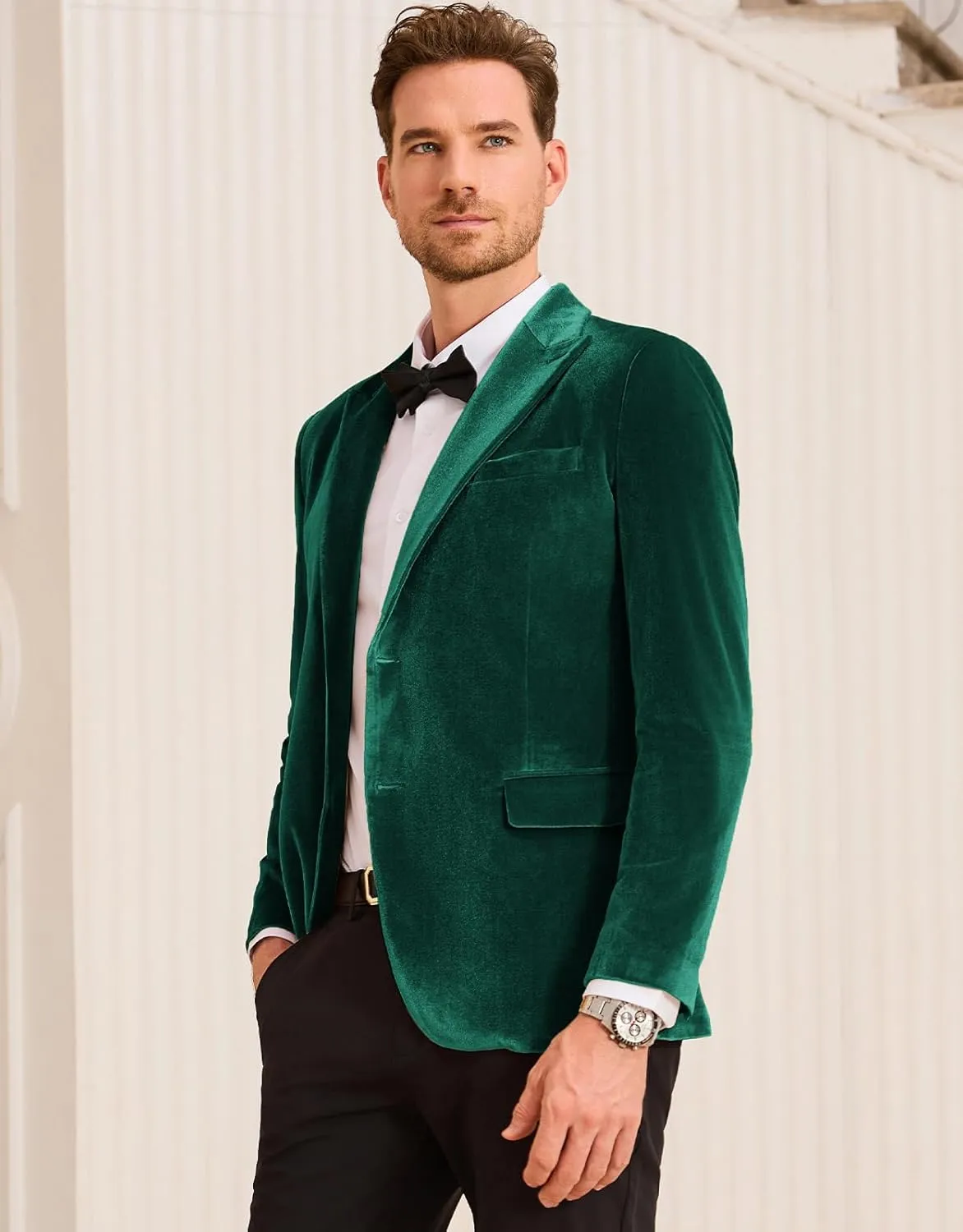 GRACE KARIN Mens Velvet Blazer Two Button Slim Fit Suit Jacket Sports Coats for Men Prom Wedding Dinner Party