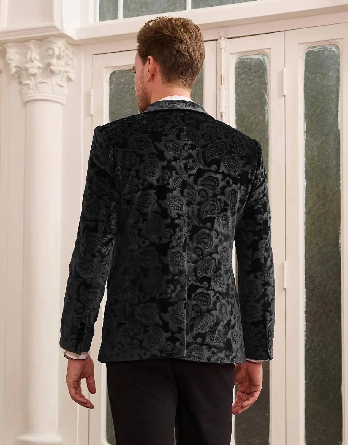 GRACE KARIN Mens Velvet Blazer Two Button Slim Fit Suit Jacket Sports Coats for Men Prom Wedding Dinner Party