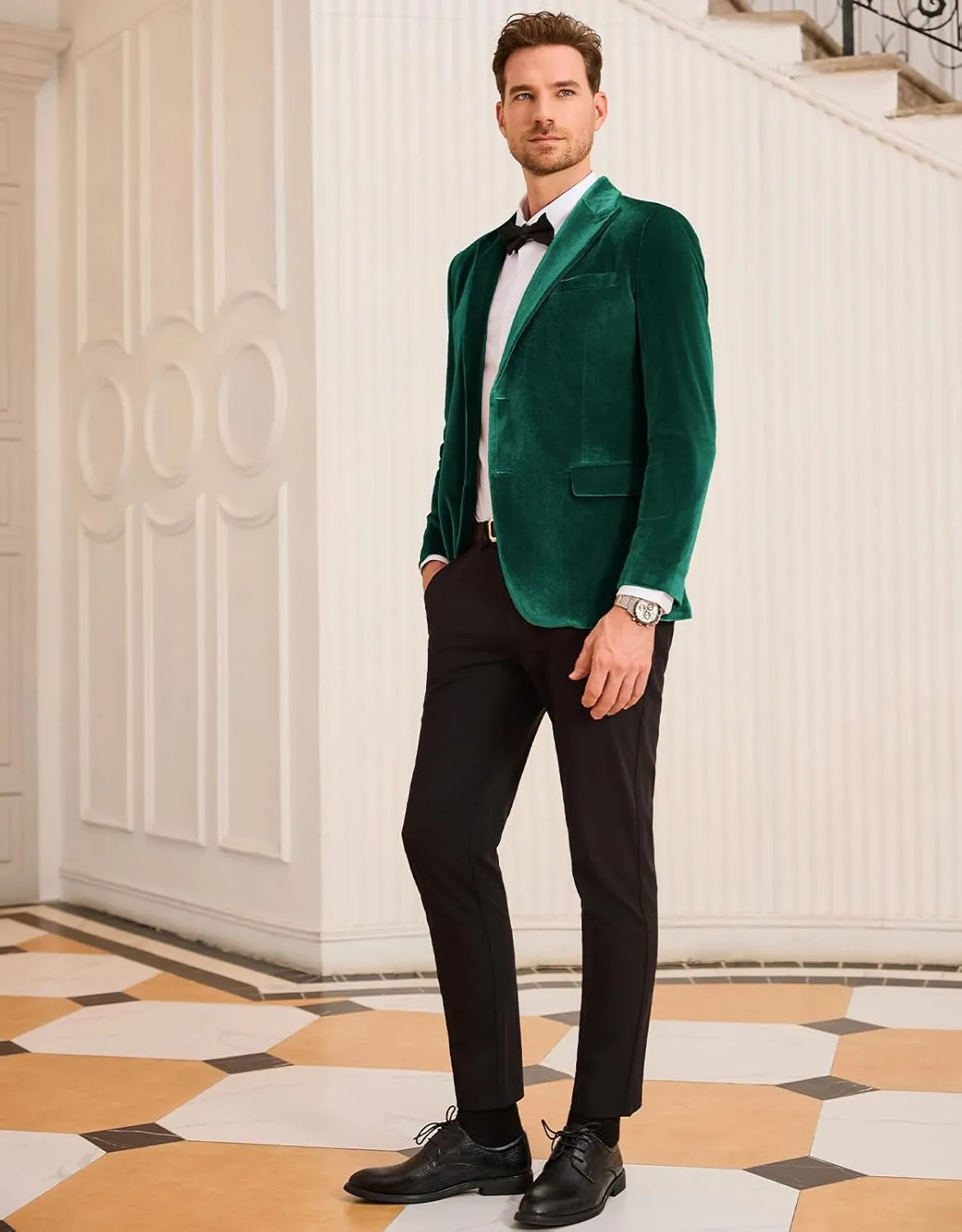GRACE KARIN Mens Velvet Blazer Two Button Slim Fit Suit Jacket Sports Coats for Men Prom Wedding Dinner Party