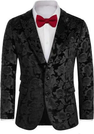 GRACE KARIN Mens Velvet Blazer Two Button Slim Fit Suit Jacket Sports Coats for Men Prom Wedding Dinner Party