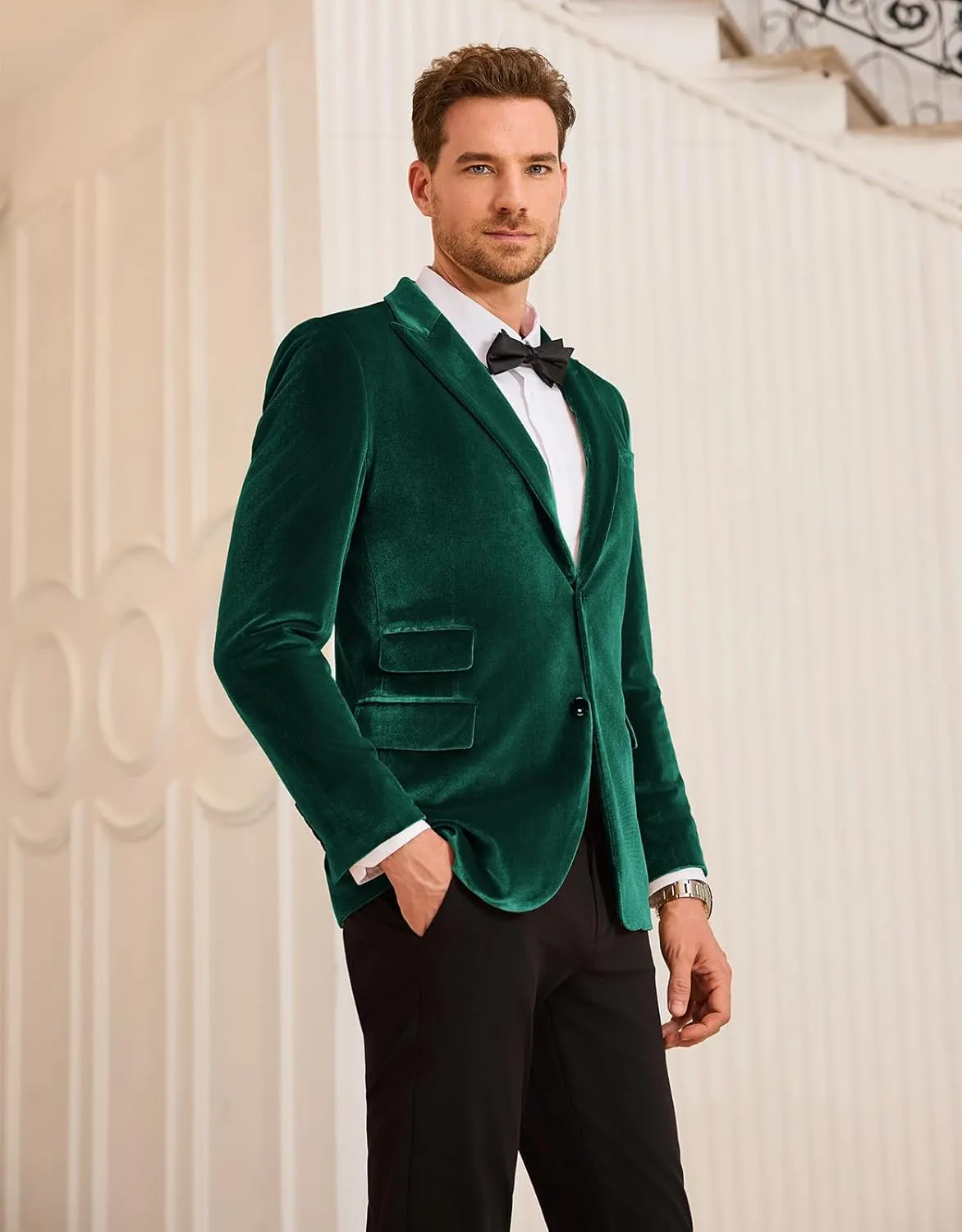 GRACE KARIN Mens Velvet Blazer Two Button Slim Fit Suit Jacket Sports Coats for Men Prom Wedding Dinner Party