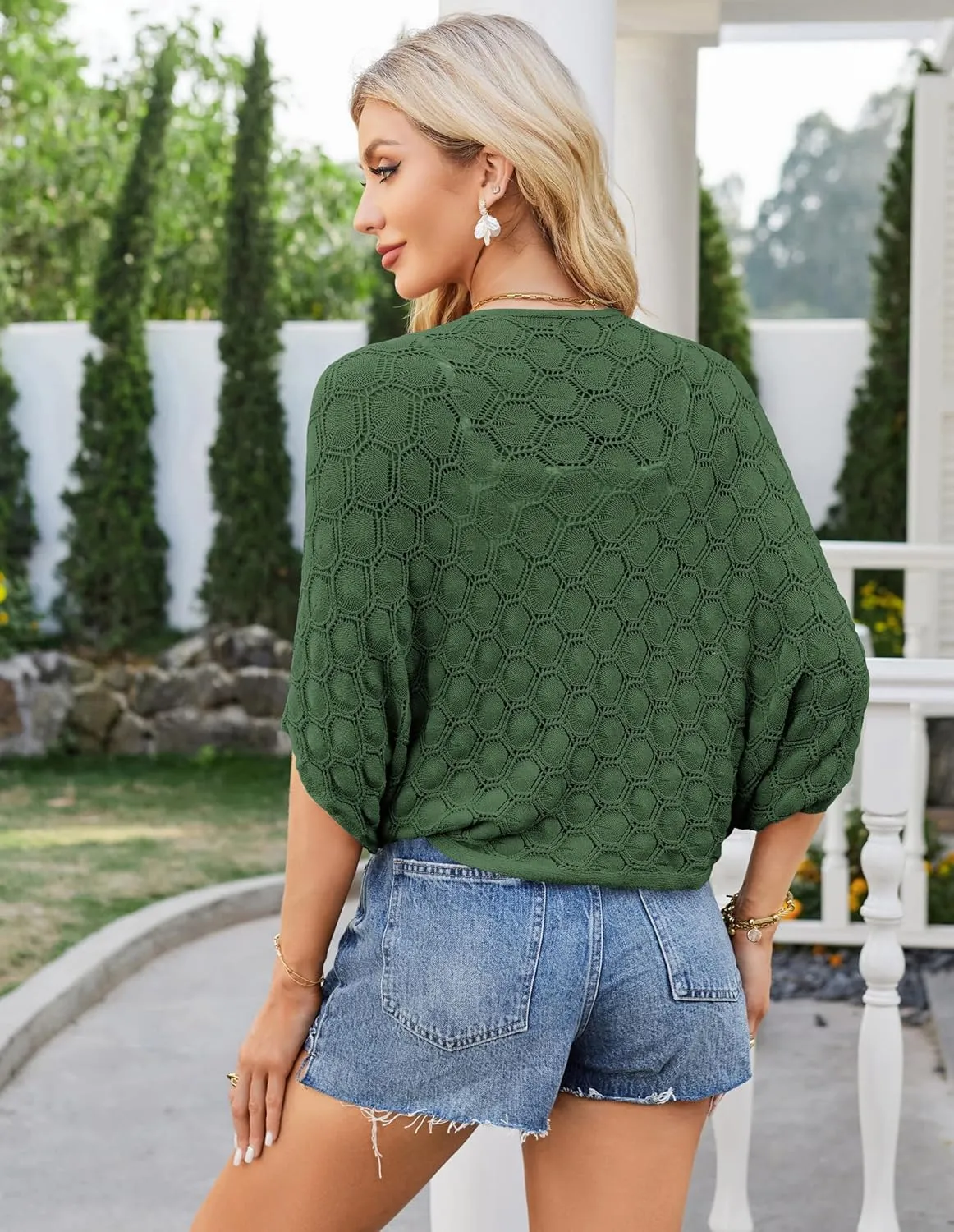 GRACE KARIN Womens Crochet Summer Cardigan Shrug 2025 Lightweight Open Front Hollow-out Batwing Cardigan Sweater Outwear