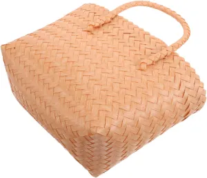 Handwoven Plastic Tote Bag Faux Wicker Beach Bag Shopping Tote for Travel Space Easy Maintenance