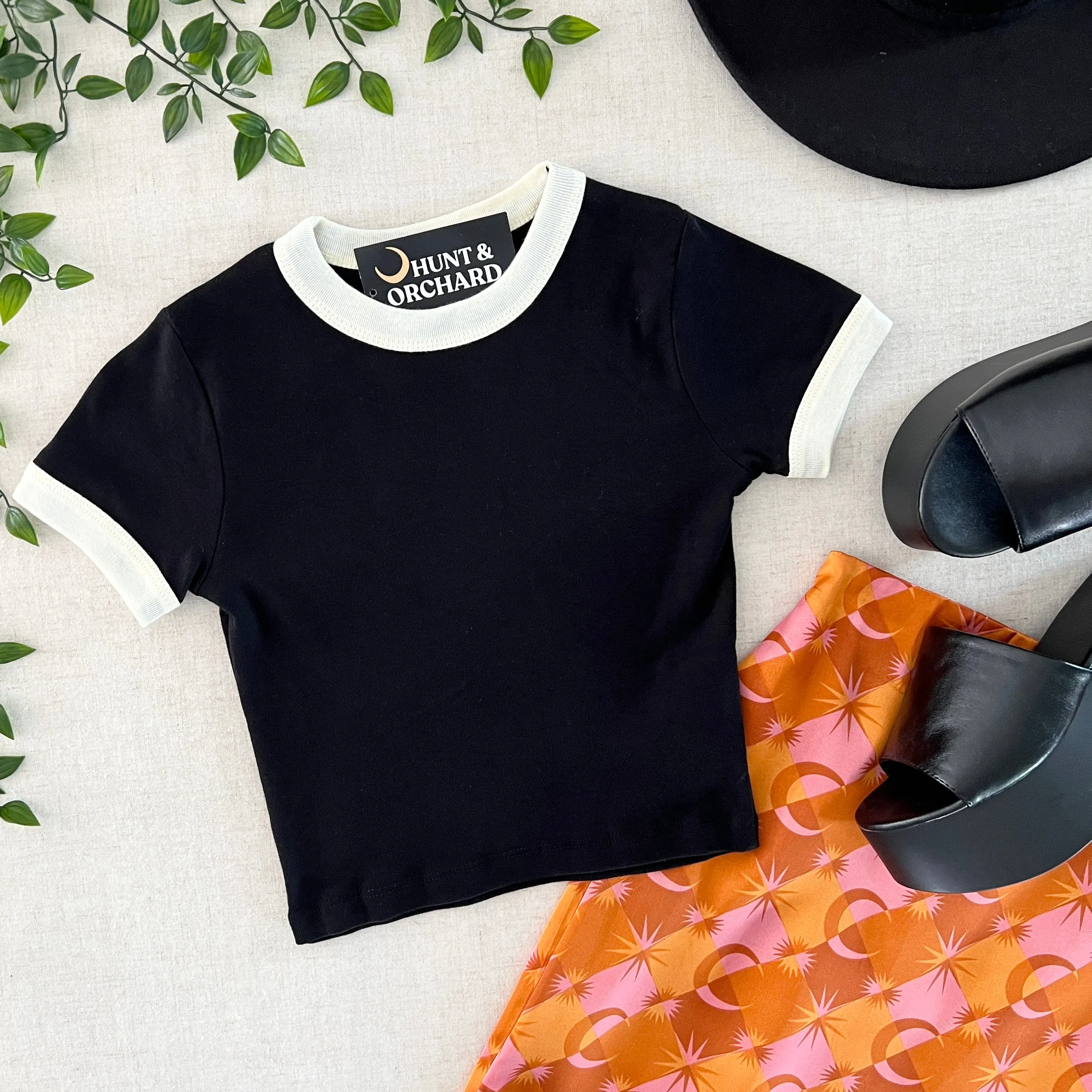 Harlow Ringer Crop Tee - Black