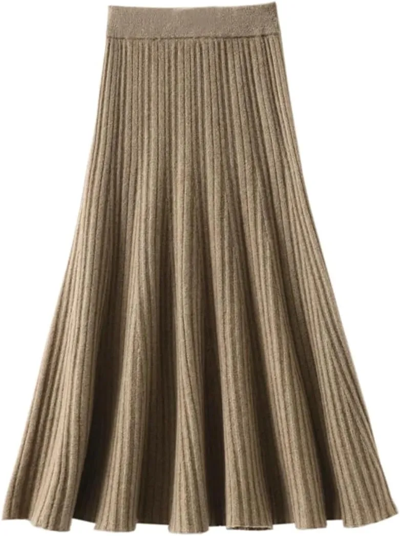 Hdhdeueh Women's Wool High Waist Pleated Skirt Elegant College Style Midi Skirt