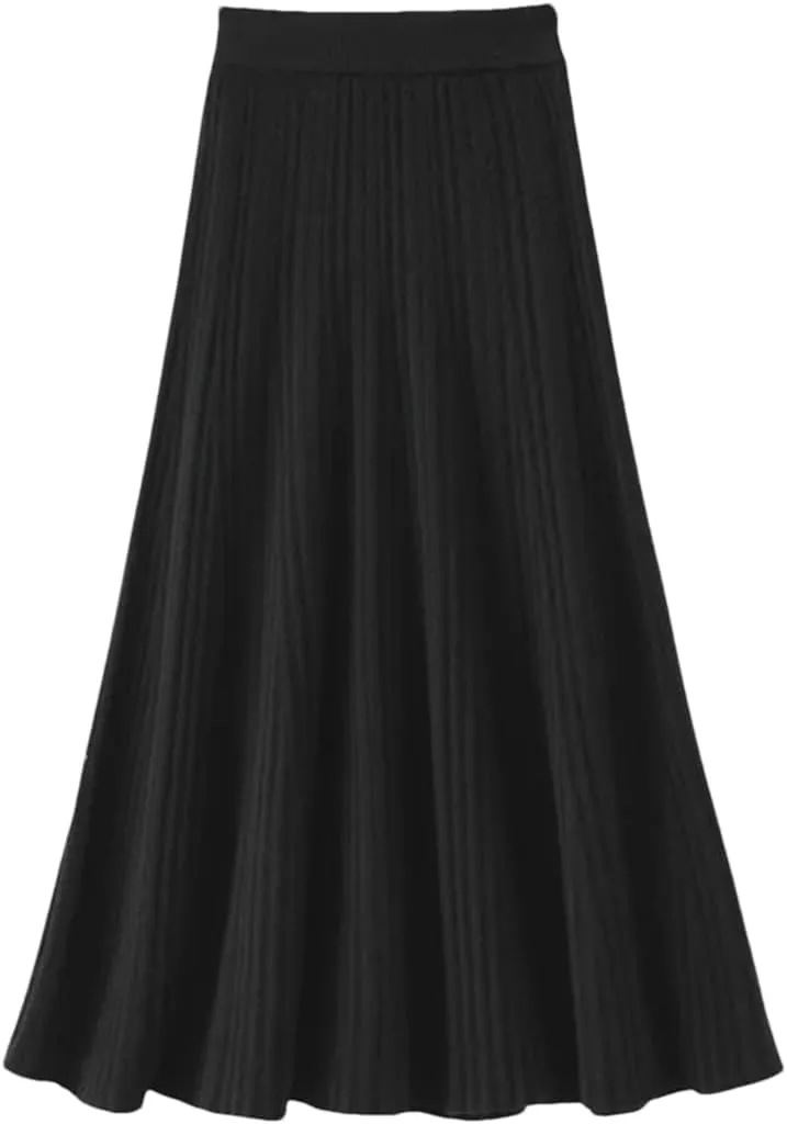 Hdhdeueh Women's Wool High Waist Pleated Skirt Elegant College Style Midi Skirt
