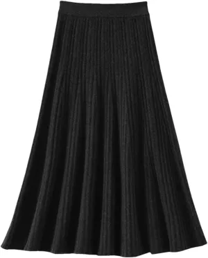 Hdhdeueh Women's Wool High Waist Pleated Skirt Elegant College Style Midi Skirt