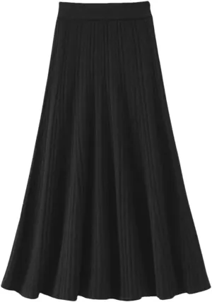 Hdhdeueh Women's Wool High Waist Pleated Skirt Elegant College Style Midi Skirt