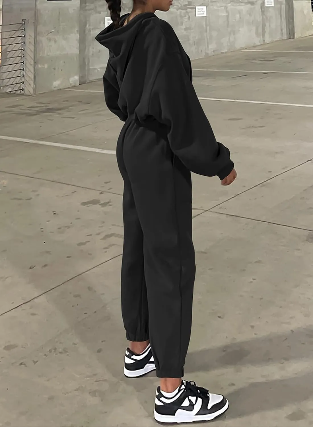 Herseas Womens 2 Piece Fleece Outfits Long Sleeve Crop Hoodie Sweatshirt with Jogger Pants Tracksuit Lounge Set