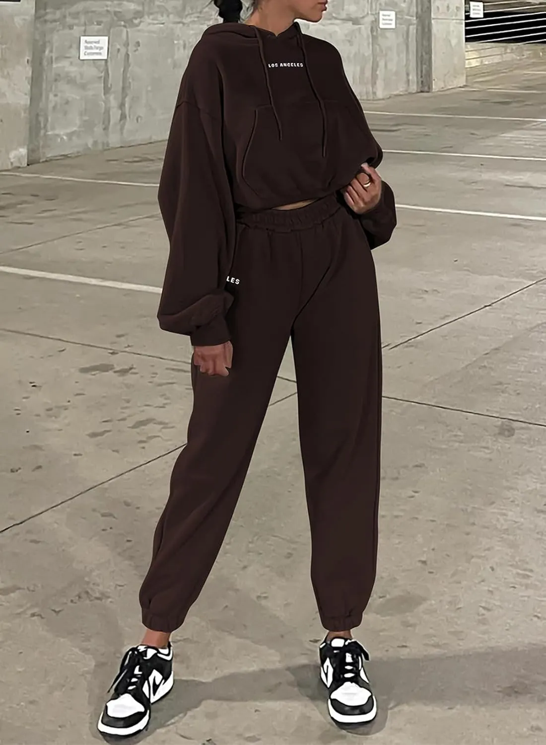 Herseas Womens 2 Piece Fleece Outfits Long Sleeve Crop Hoodie Sweatshirt with Jogger Pants Tracksuit Lounge Set