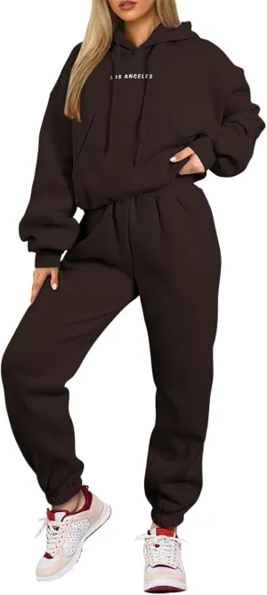 Herseas Womens 2 Piece Fleece Outfits Long Sleeve Crop Hoodie Sweatshirt with Jogger Pants Tracksuit Lounge Set