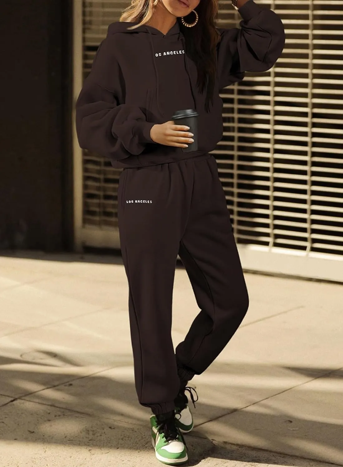 Herseas Womens 2 Piece Fleece Outfits Long Sleeve Crop Hoodie Sweatshirt with Jogger Pants Tracksuit Lounge Set