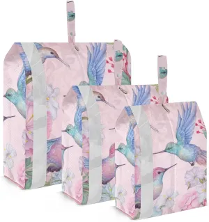 Hummingbirds and Flowers Packing Cubes Set of 3, Lightweight Travel Luggage Organizers Foldable Bags for Easy Packing and Organization