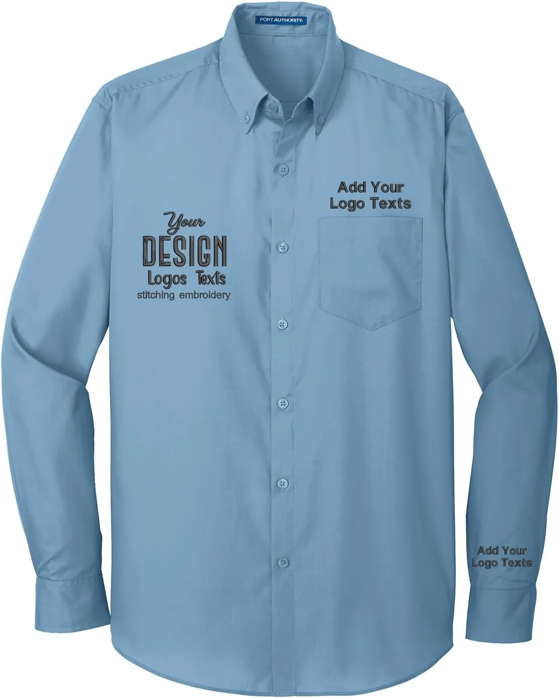INK STITCH Men W100 Custom Personalized Embroidery Add Logo Texts Easy Care Long Sleeve Dress Buttondown Shirts