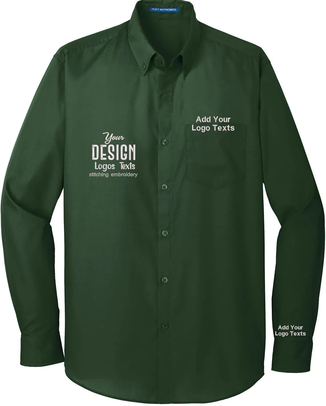 INK STITCH Men W100 Custom Personalized Embroidery Add Logo Texts Easy Care Long Sleeve Dress Buttondown Shirts