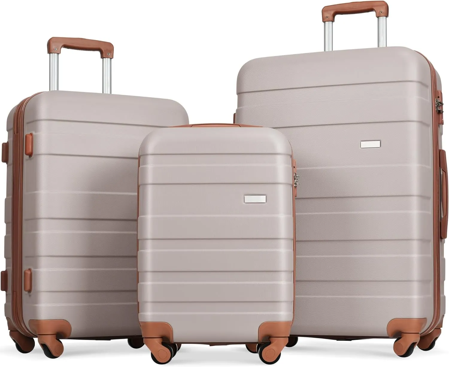 JCSD Lightweight Durable 3-Piece Hardshell Luggage Set for stress-free Travel, Easy Maneuvering with Spinner Wheels, Light Brown