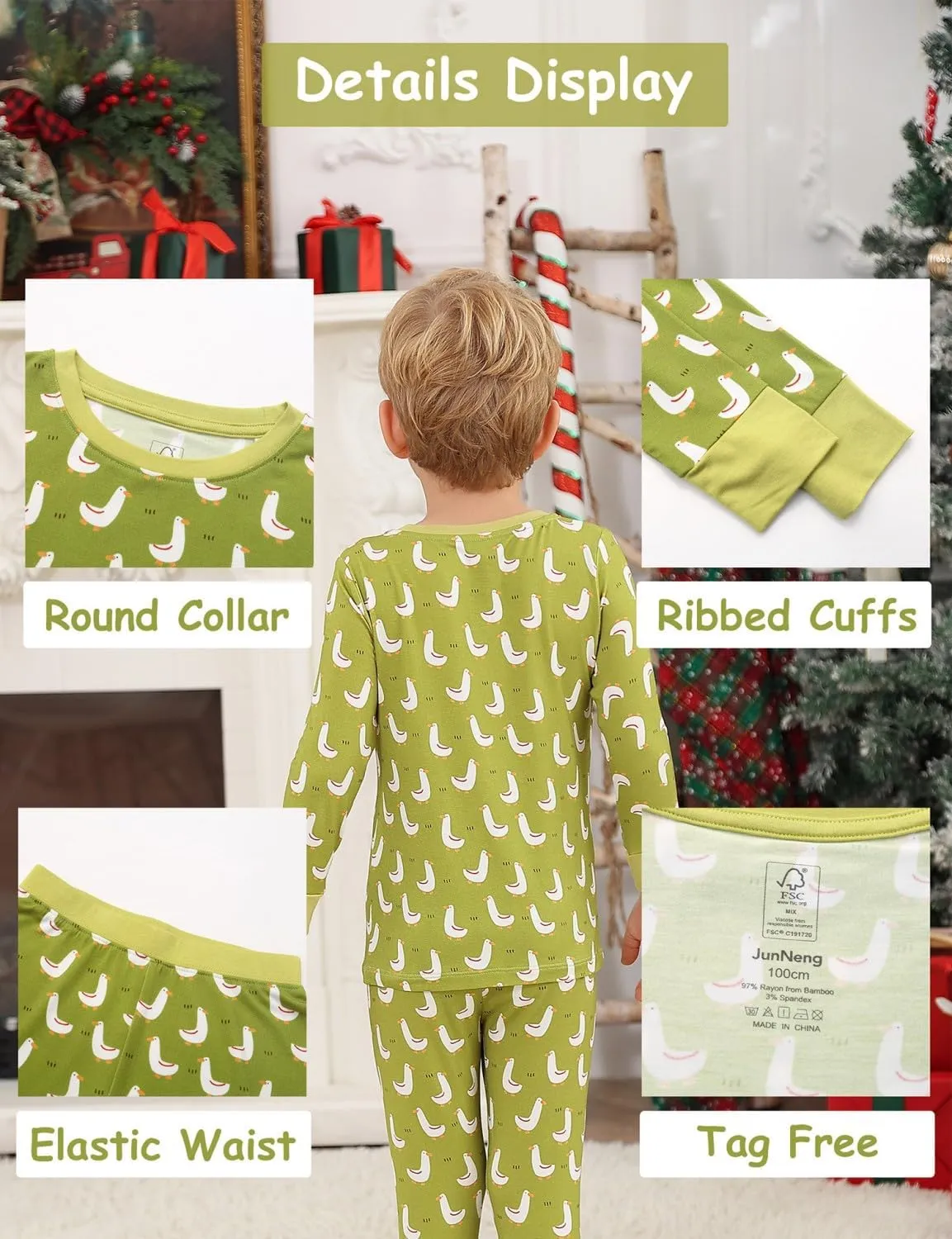 JunNeng Toddler Rayon from Bamboo Pajamas Sets,Baby Boy Girl Snug Fit Long Sleeve Sleepwear