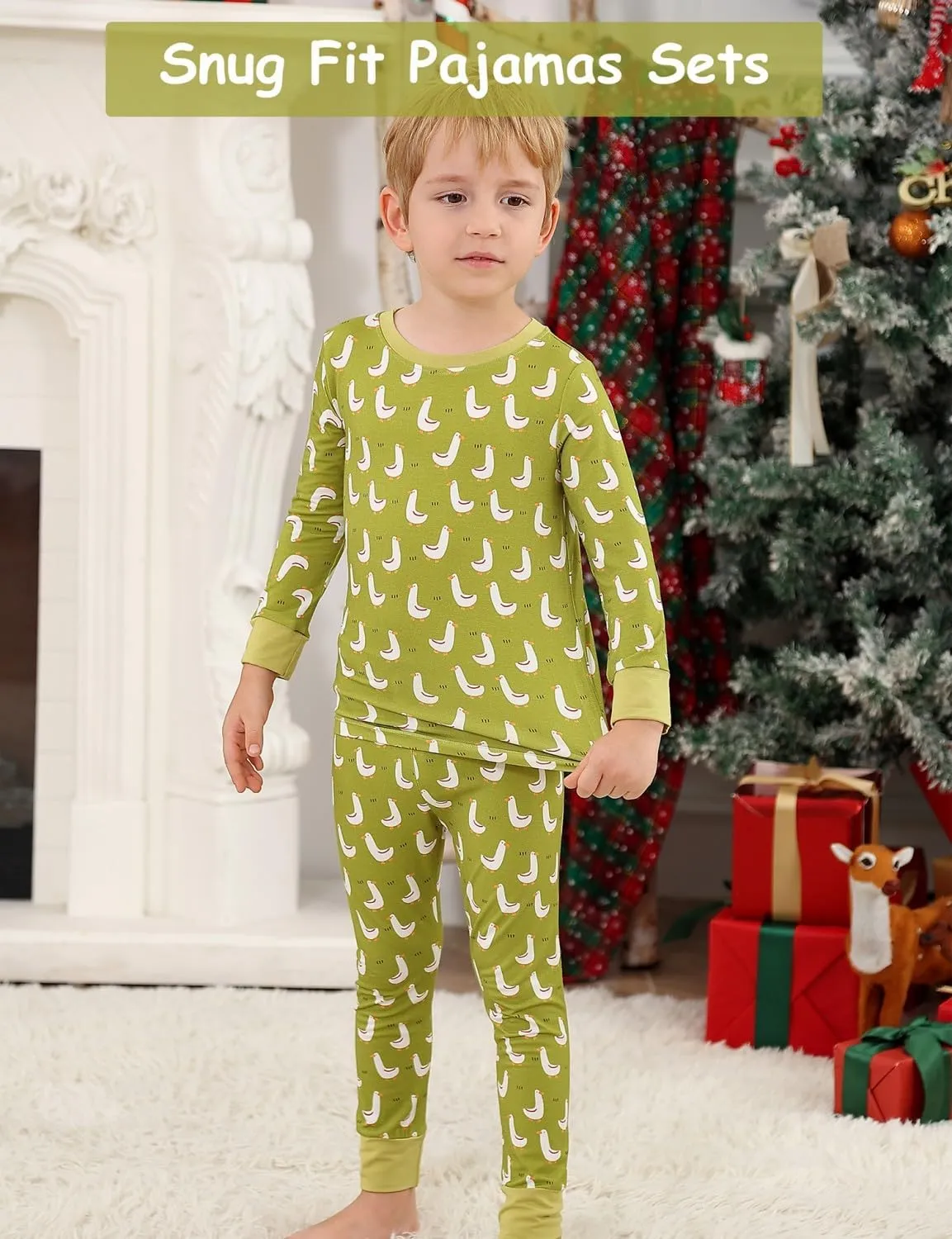 JunNeng Toddler Rayon from Bamboo Pajamas Sets,Baby Boy Girl Snug Fit Long Sleeve Sleepwear