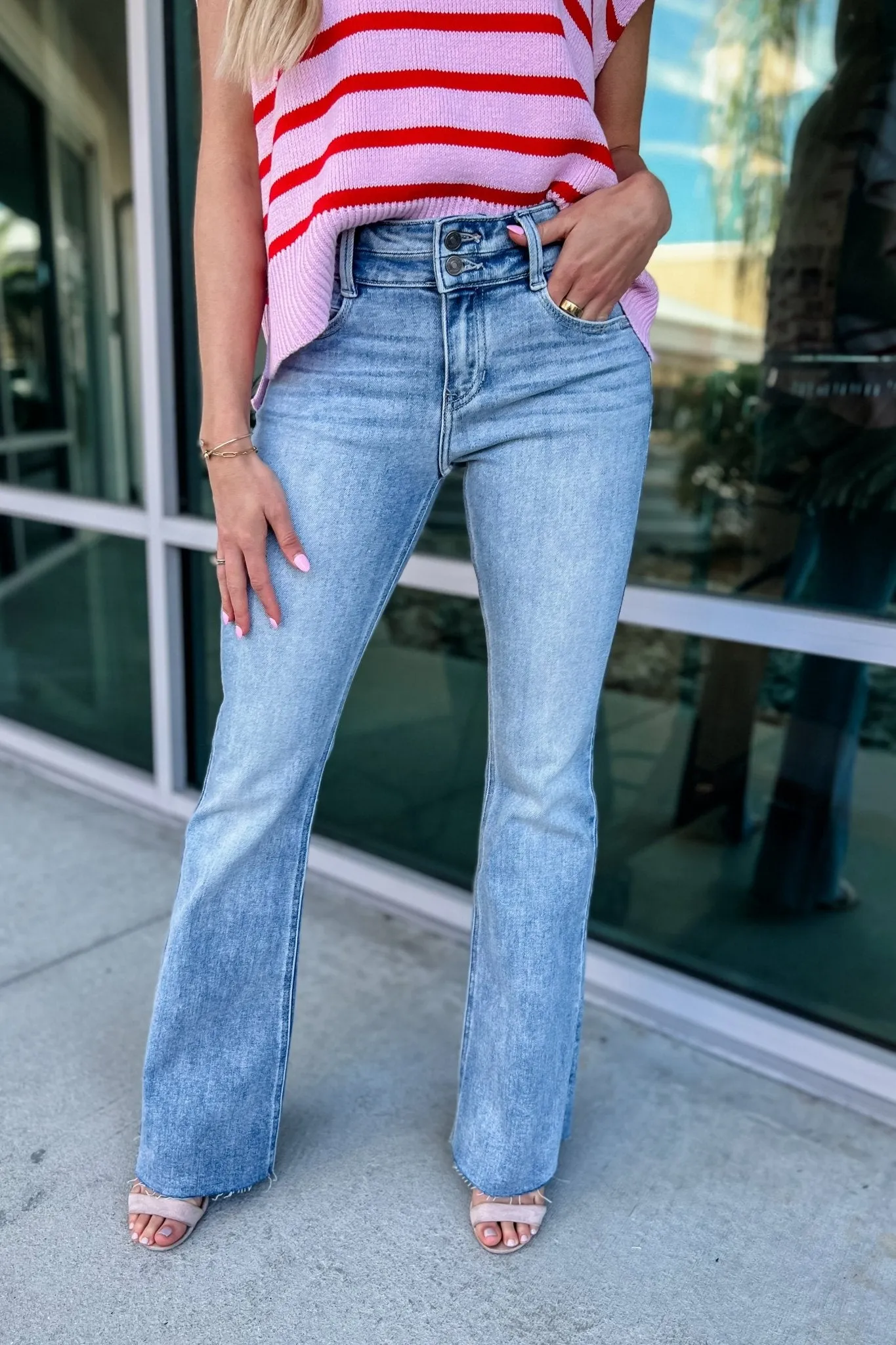 KANCAN Nelly Mid Rise Slit Flare Jeans
