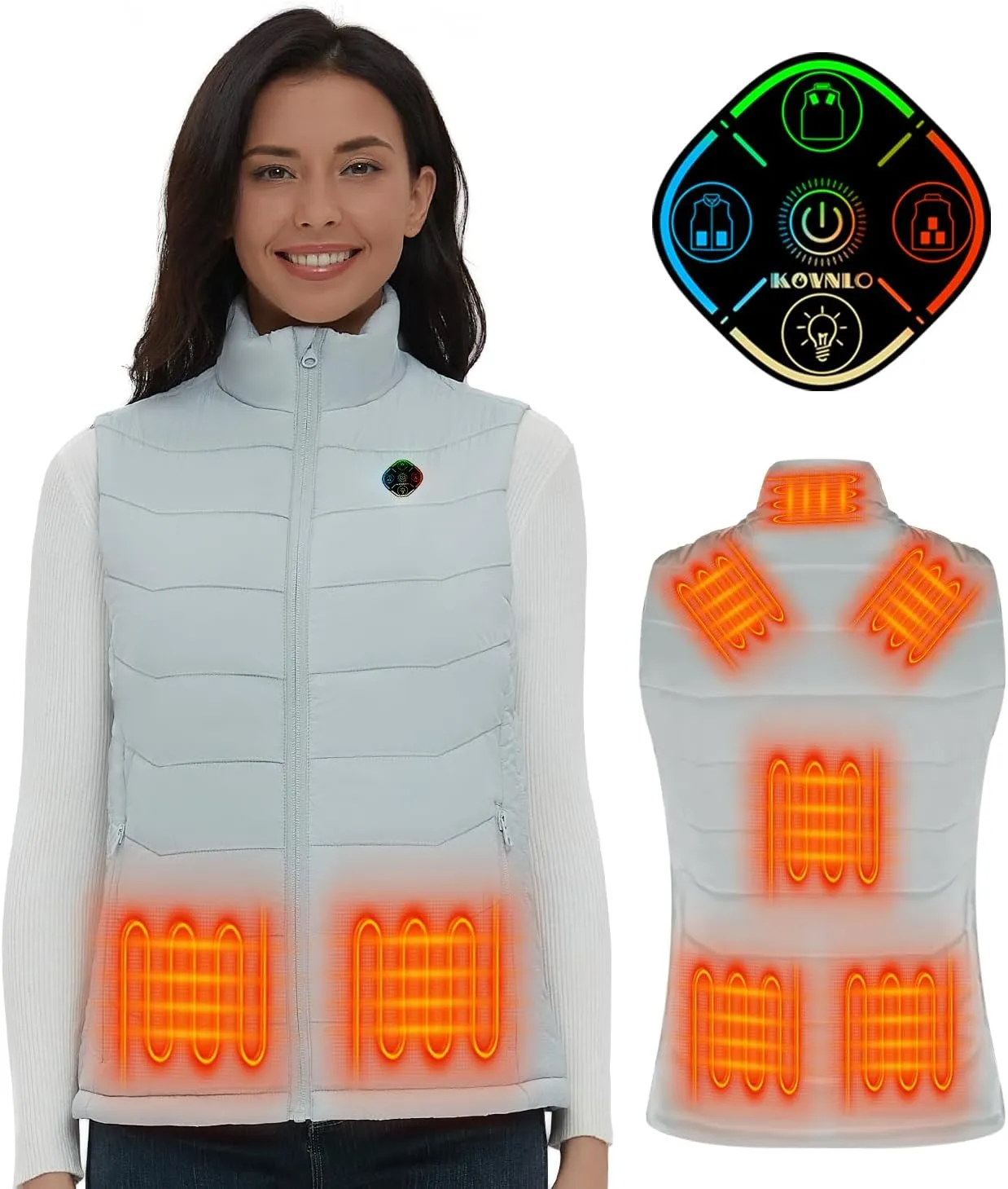 KOVNLO Womens Heated Vest, 5 in 1 Smart Controller, Lights-out Design, Electric Heated Jackets (Battery Pack Not Included)
