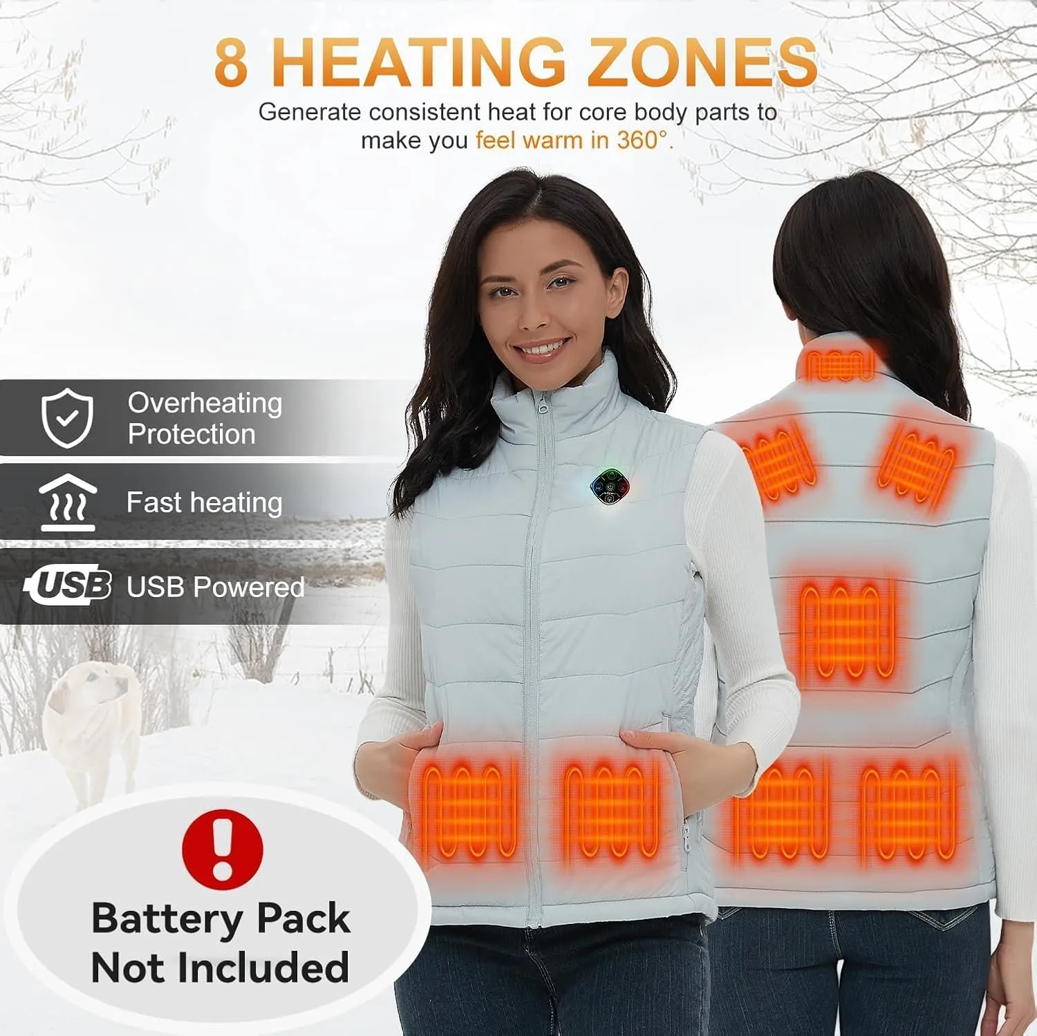 KOVNLO Womens Heated Vest, 5 in 1 Smart Controller, Lights-out Design, Electric Heated Jackets (Battery Pack Not Included)