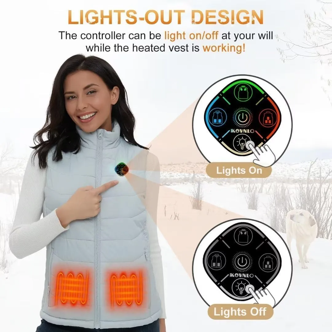 KOVNLO Womens Heated Vest, 5 in 1 Smart Controller, Lights-out Design, Electric Heated Jackets (Battery Pack Not Included)