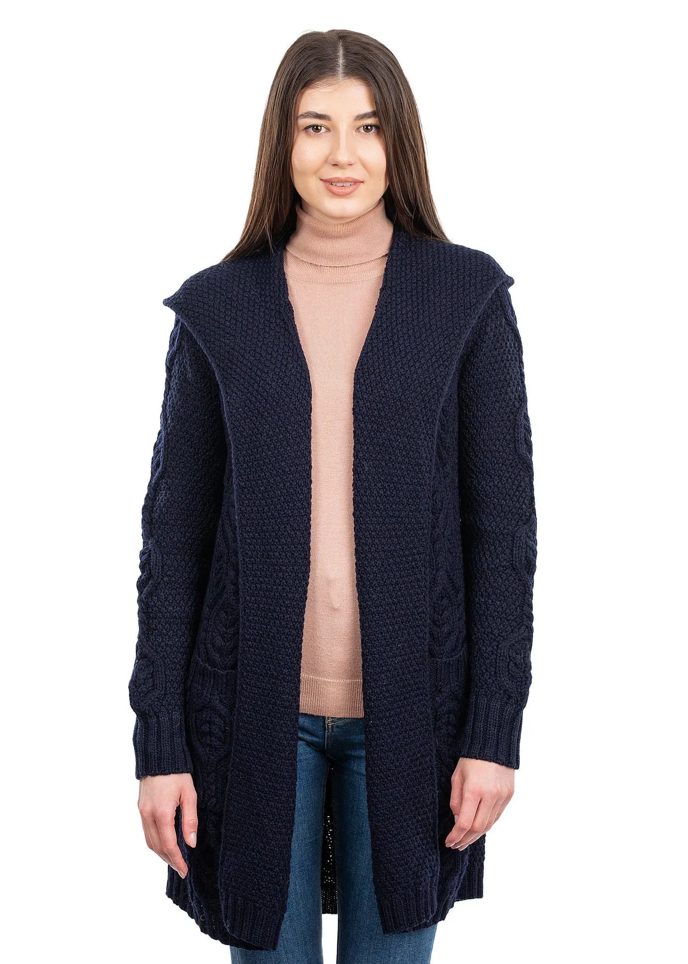 Ladies Classic Long Hooded Cardigan | Navy