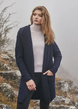 Ladies Classic Long Hooded Cardigan | Navy