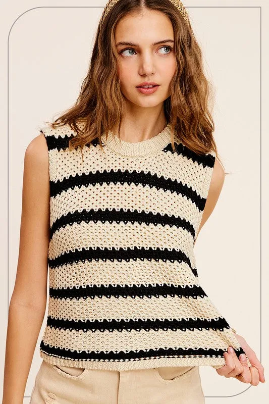 Le Lis Chunky Stripe Sleeveless Sweater Top