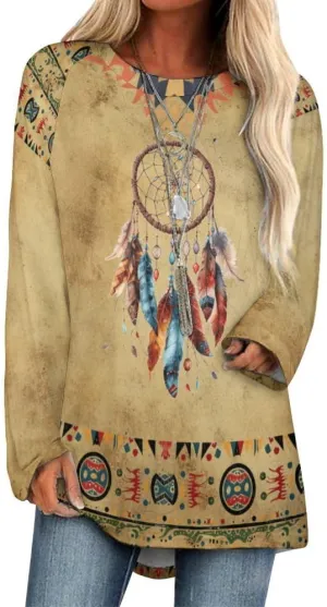 Long Sleeve Shirts for Women Aztec Pullover TopsAmerican Clothing Fall Comfy Fashion Boho Tops for Women
