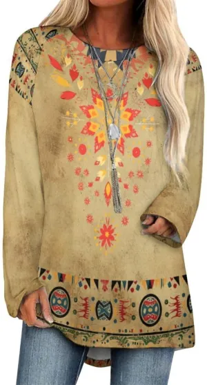Long Sleeve Shirts for Women Aztec Pullover TopsAmerican Clothing Fall Comfy Fashion Boho Tops for Women
