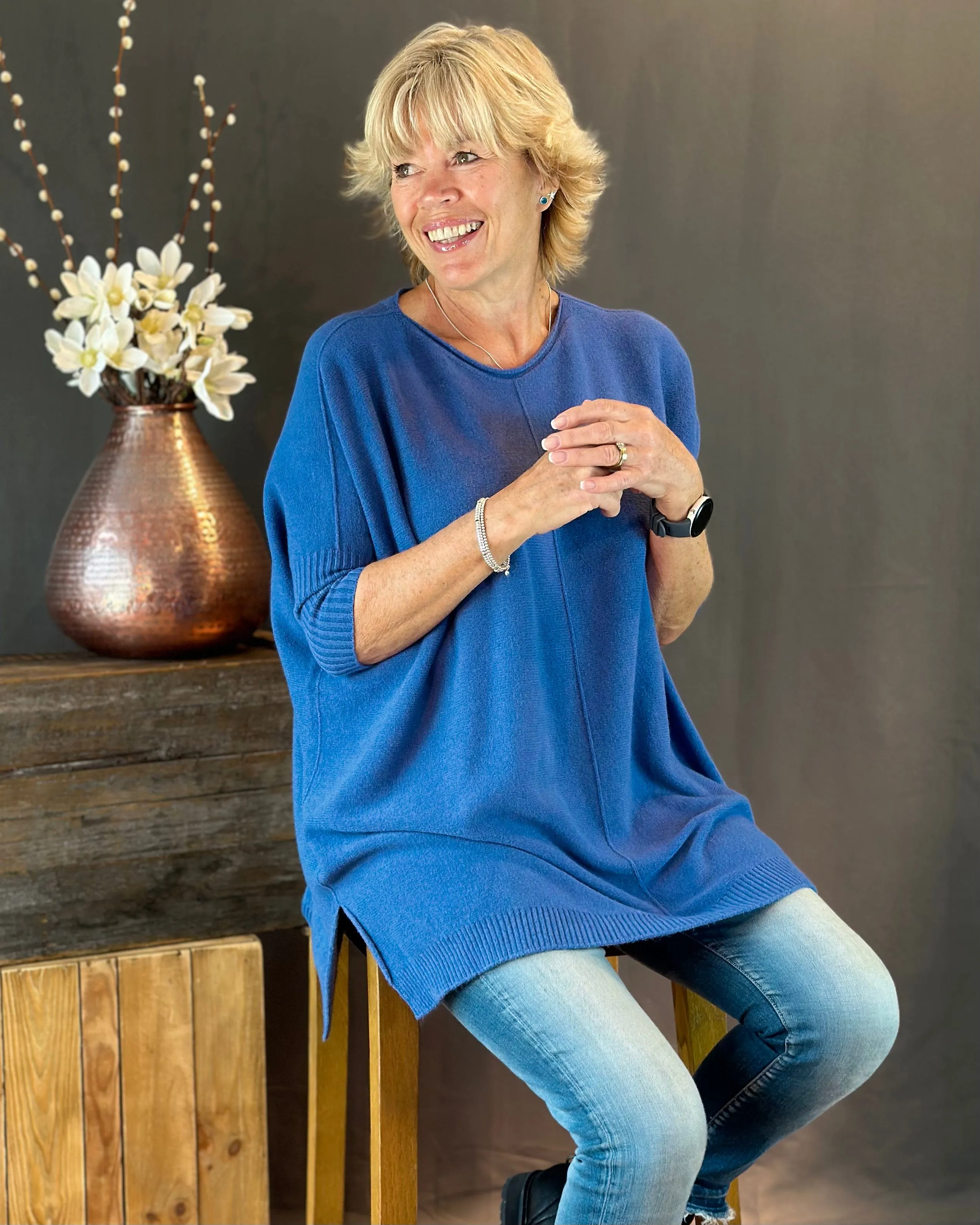Longline Slouchy Jumper - Marine Blue