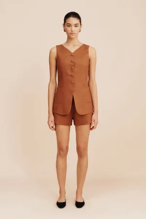 LORENZO HIGH NECK VEST - CHESTNUT
