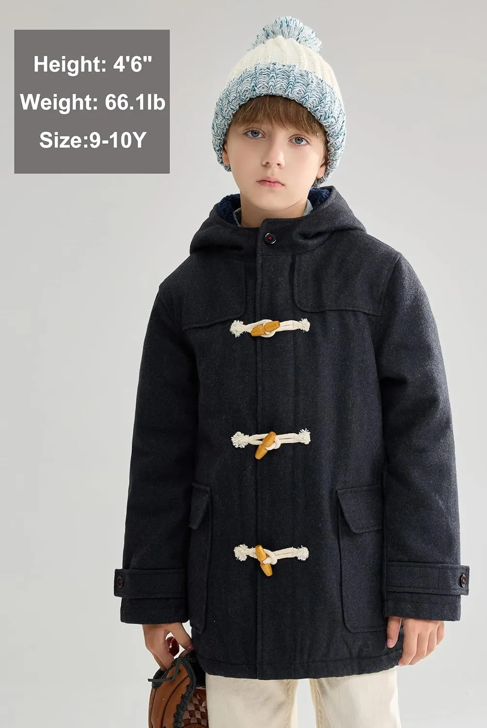 maoo garden Boys Winter Wool Coat Dress Peacoat Kids Heavy Sherpa Jacket Hooded Warm Thicken Windproof Overcoats