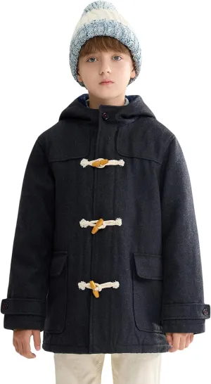 maoo garden Boys Winter Wool Coat Dress Peacoat Kids Heavy Sherpa Jacket Hooded Warm Thicken Windproof Overcoats