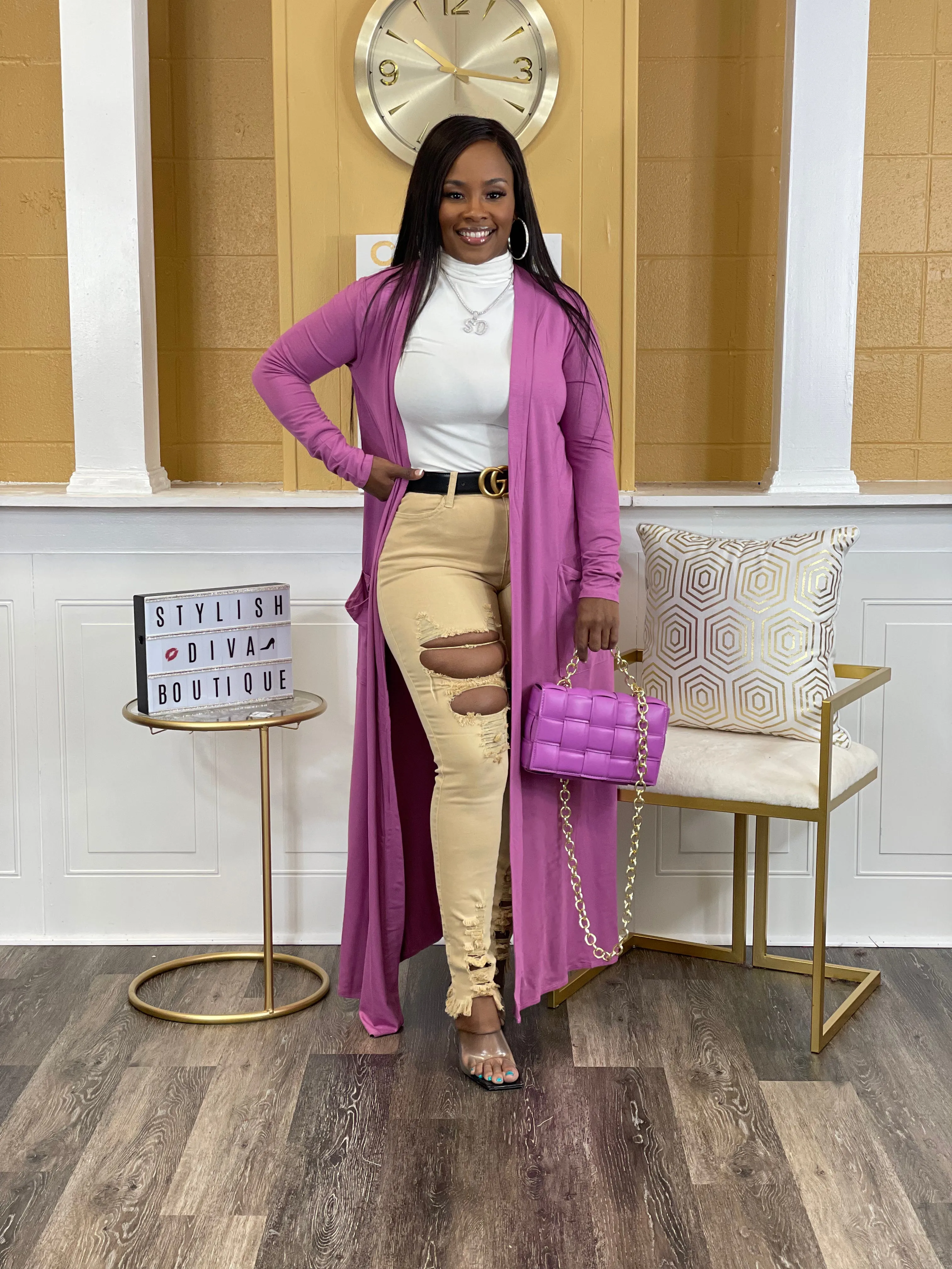 Marley Maxi Cardigan (Mauve Pink)