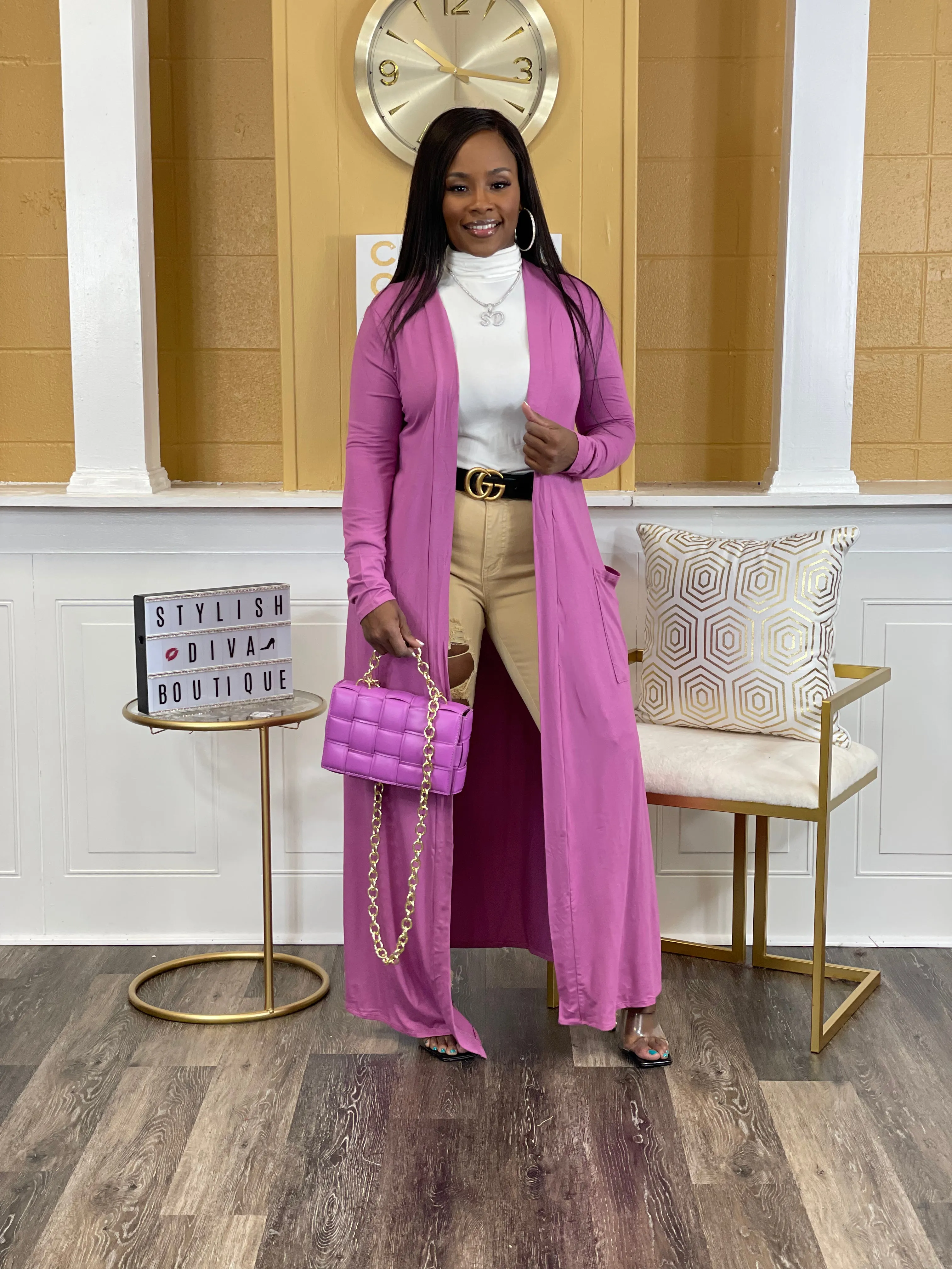 Marley Maxi Cardigan (Mauve Pink)