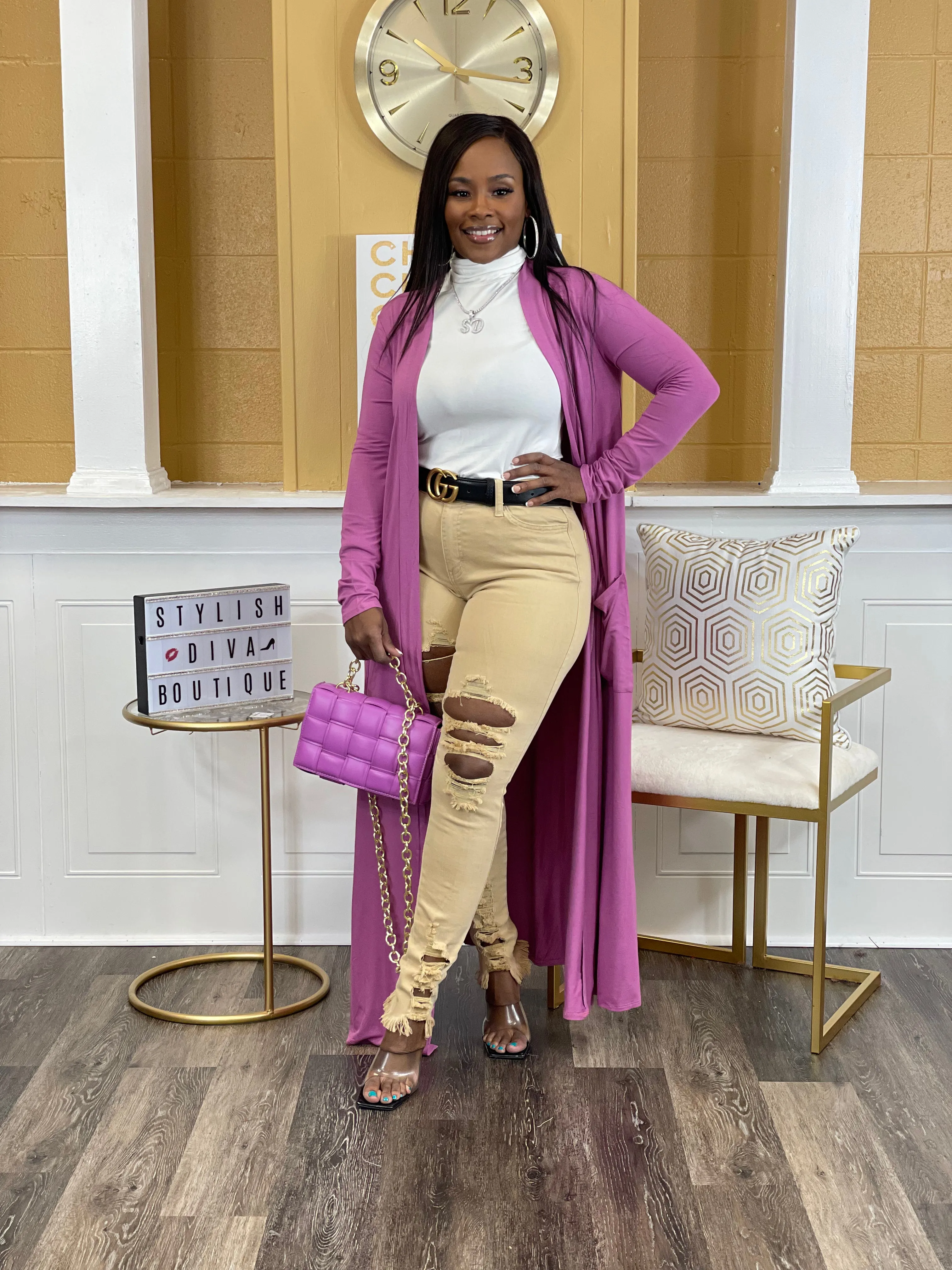 Marley Maxi Cardigan (Mauve Pink)