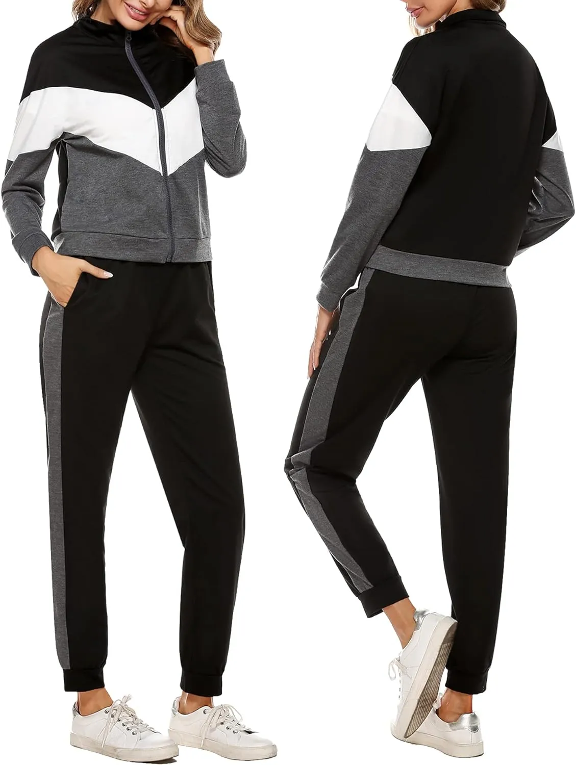 Marvmys Women's Tracksuit Set 2 Piece Sweatsuit Outfits Long Sleeve Zip Up Lounge Jogger Set with Pocket