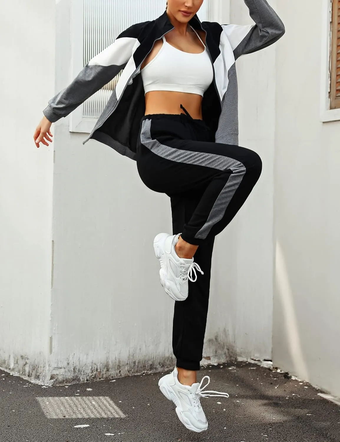 Marvmys Women's Tracksuit Set 2 Piece Sweatsuit Outfits Long Sleeve Zip Up Lounge Jogger Set with Pocket