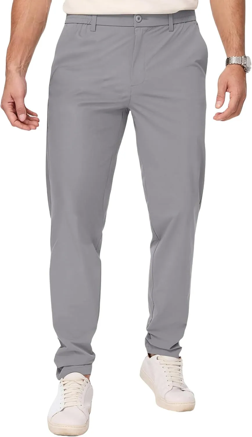 Mens Chino Pants Lightweight Quick Dry Golf Pants Stretch Slim Fit Business Casual Work Dress Slacks Zipper Pocket