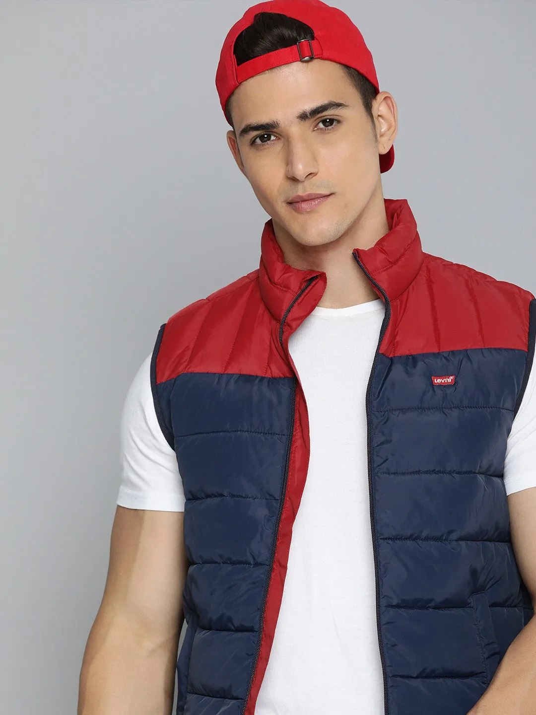 Men's Colorblock Navy High Neck Jacket