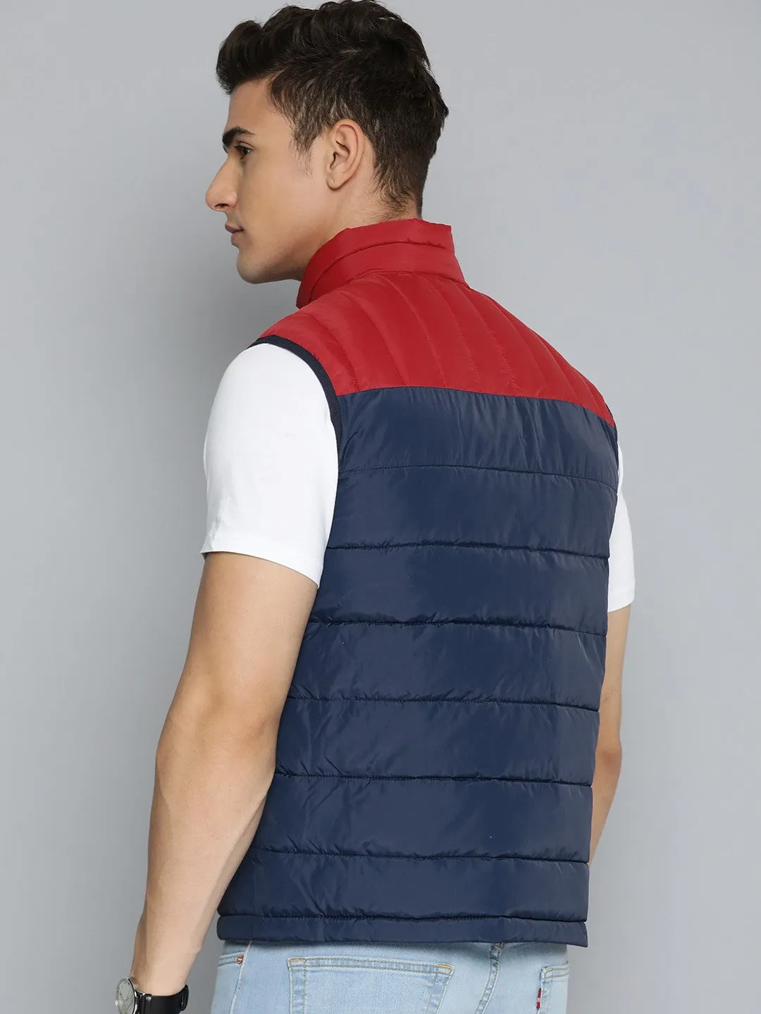Men's Colorblock Navy High Neck Jacket