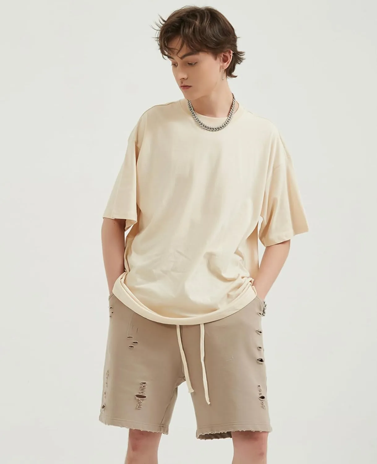 Mens Oversized T-Shirts Fashion Loose Fit Crewneck Tshirt Streetwear Heavyweight Short Sleeve Tee Shirt Gym Workout Tops