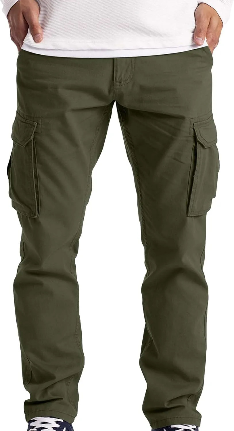 Mens Sweatpants with Pockets Big and Tall Cargo Pants Lightweight Cotton Jogger Work Pants 6 Pocket Full Outdoor Casual