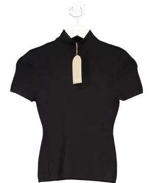 Meshki Black Marianna Ribbed High Neck Top UK M