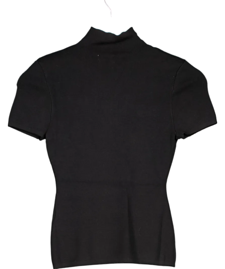Meshki Black Marianna Ribbed High Neck Top UK M